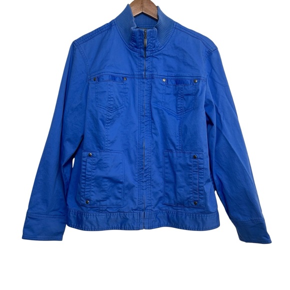 Chico’s Tuscan Twill Colwyn Jacket Women’s Size 2 Large Blue Zip Front Cotton‎ - Picture 1 of 8